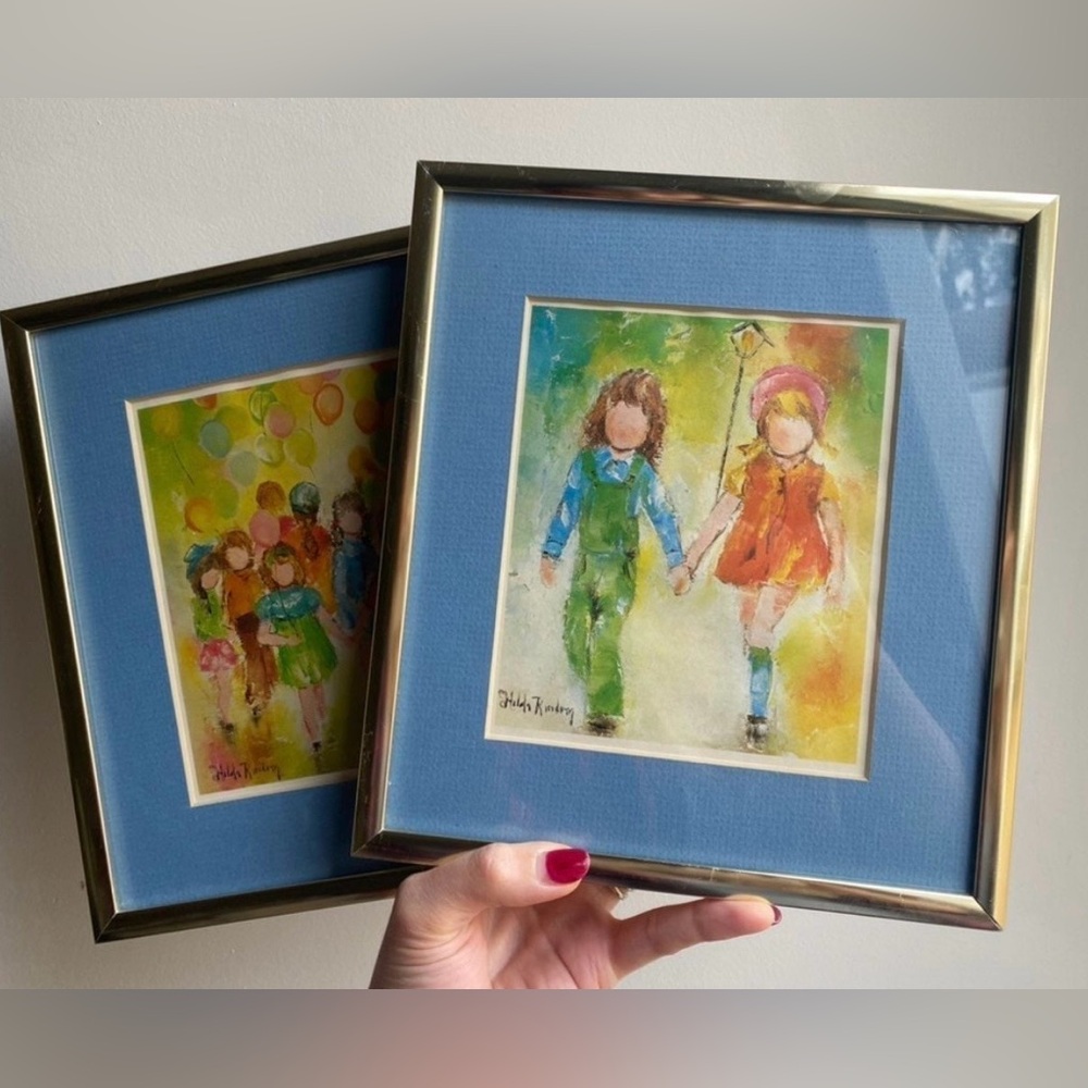 Hilda Rindom Watercolor Lithograph Prints Children Wall Art Vintage Painting